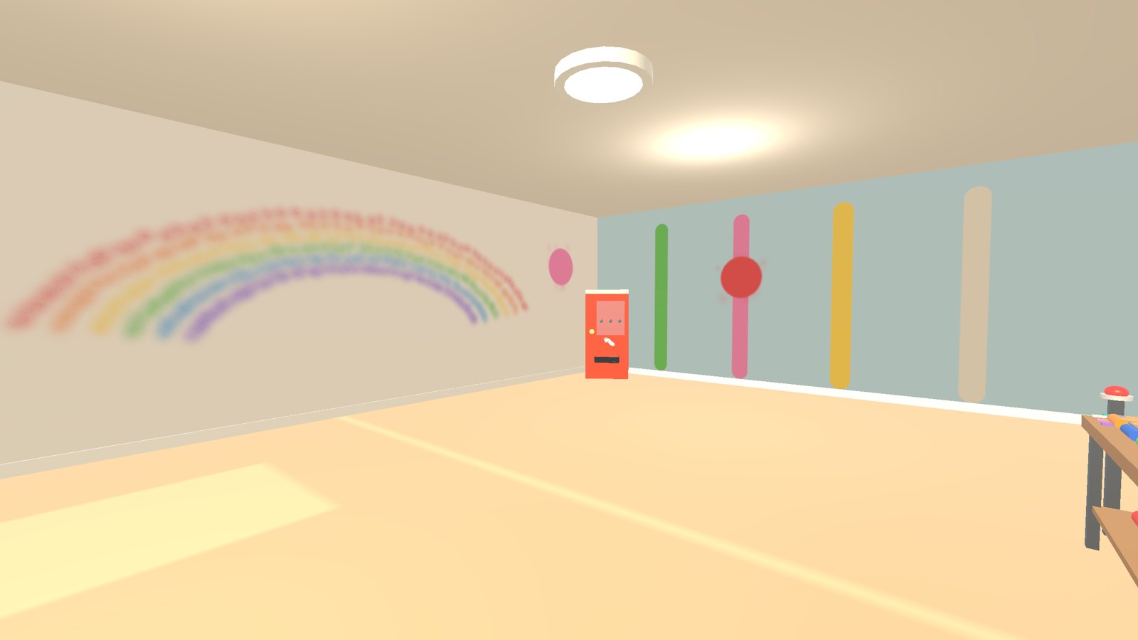 A rainbow spray-painted across the wall of a bright condo room